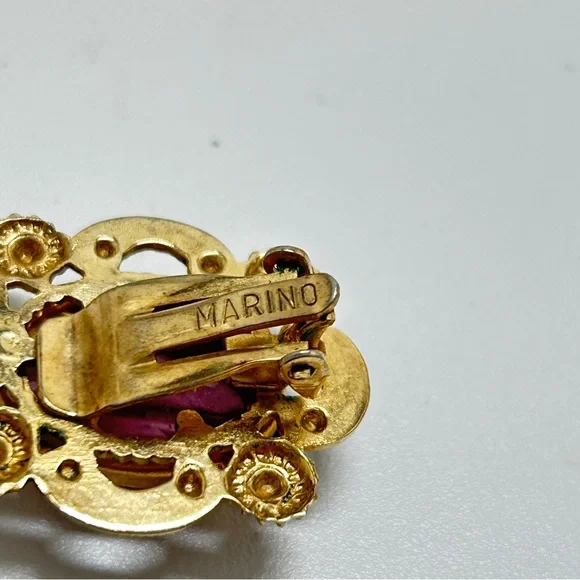 Marino, Vintage Gold And Purple Glass Cabochon Earrings, Clips, Marino 1932-1978 - Picture 3 of 8